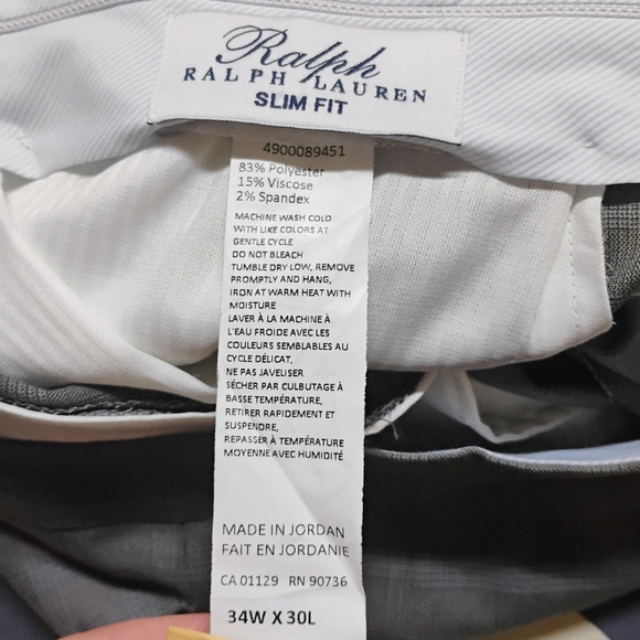 Ralph Ralph Lauren Pants Mens 34x30 Gray Plaid Dress Slacks Slim Fit Office C - Picture 6 of 6